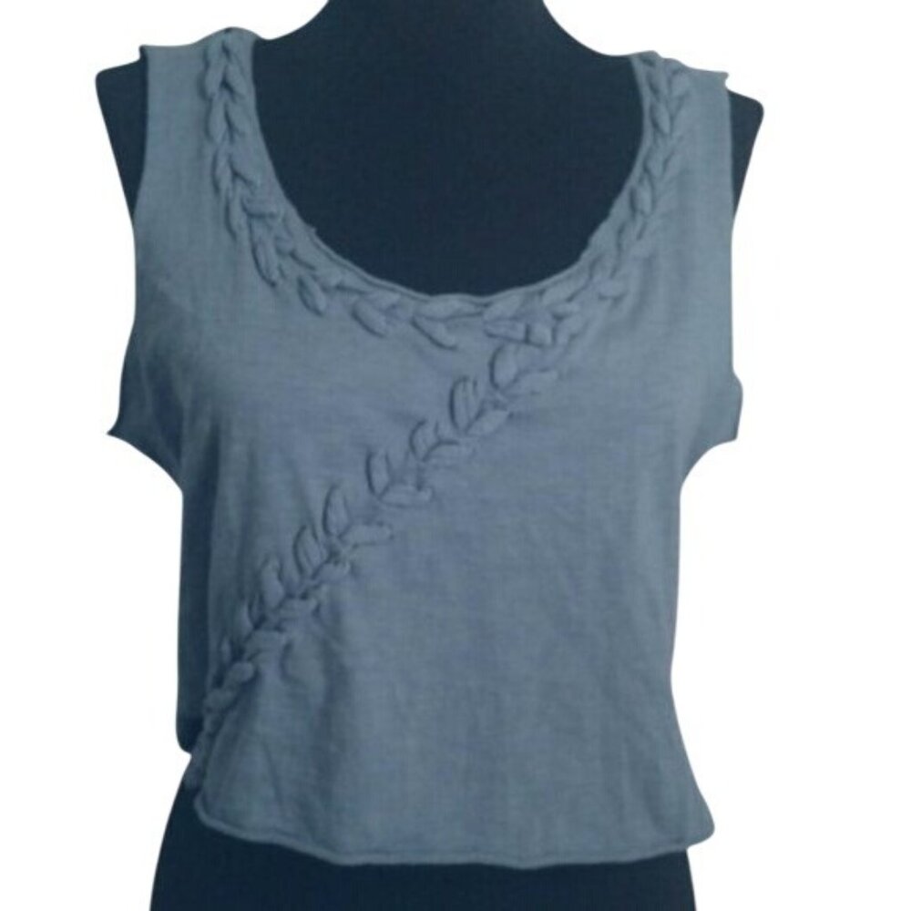 Mur Mur Size M Crop Tank Top Sleeveless Blue Braided Embellishment Cropped NEW